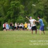 Philadelphia, PA: David Brandolph makes a throw as Dustin Damiano defends at the Memorial Weekend scrimmage for the Philadelphia Open Ultimate squad, May 24 2014.